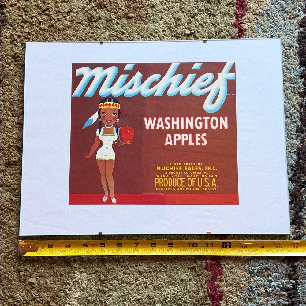 Mischief Washington Apples crate label Nuchief Sales Inc Wenatchee framed 12x16